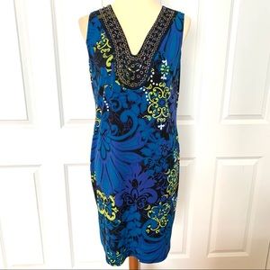 CATO Tropical Blue Mesh/Metal Sleeveless Dress